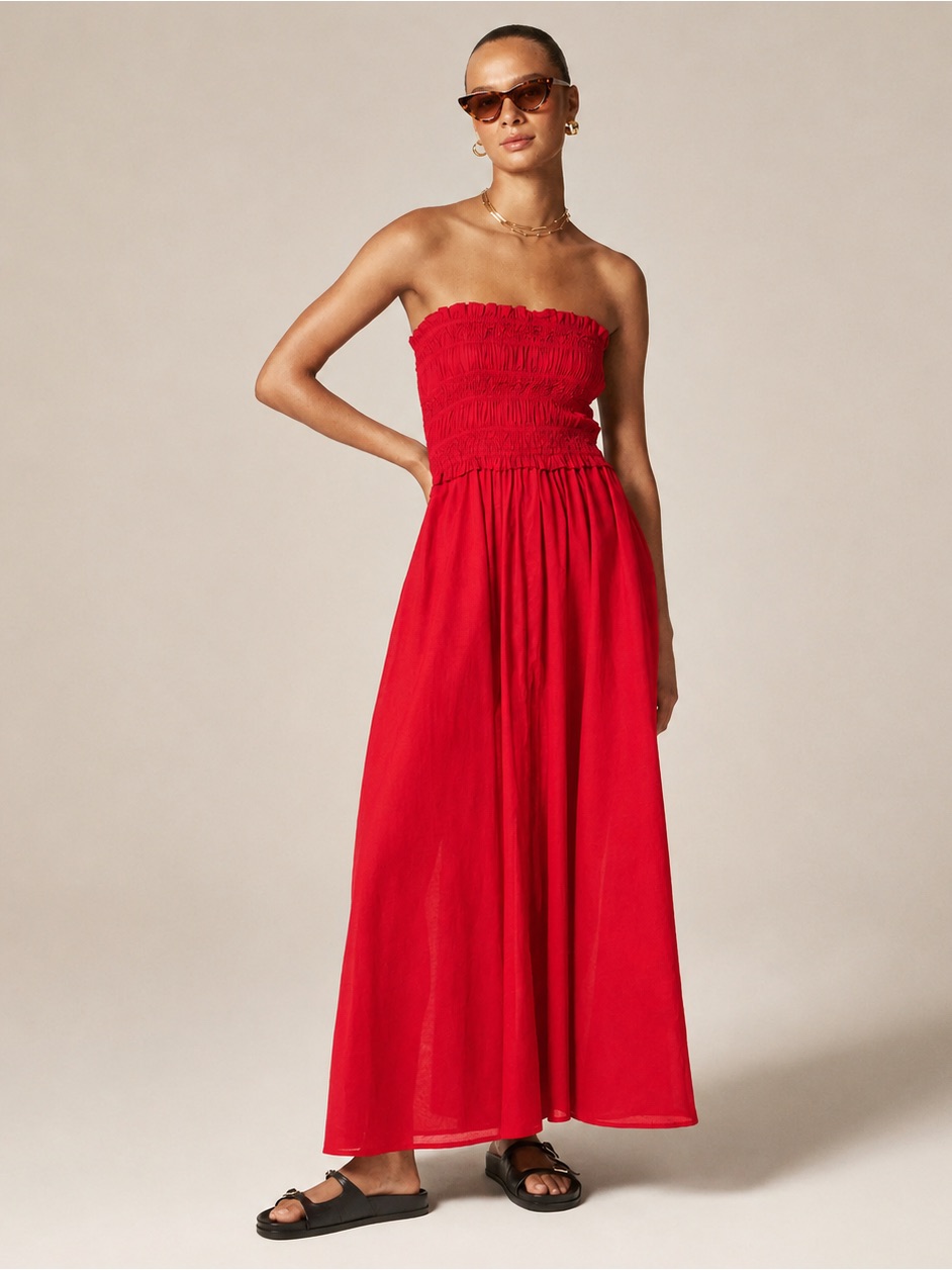 J. Crew Smocked Maxi Dress Red In Cotton Voile Size Medium